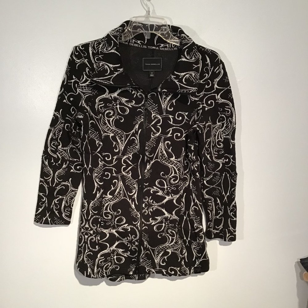 Tonia Debillis Roxie Jacket Logo Damask in Black and Ivory  Size M - Picture 7 of 12